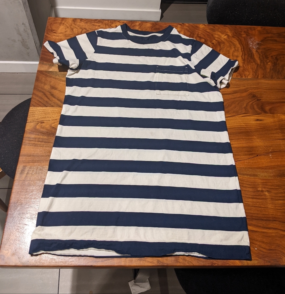Everlane - The Organic Cotton Weekend Tee Dress | Large | Navy & Canvas Stripe - Picture 13 of 16